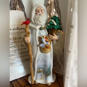 Porcelain Home Interiors Father Christmas Winter Scene Santa 58128 new in box.